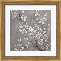 White Cherry Blossoms II on Grey Crop Fine Art Print