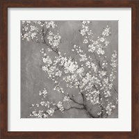 White Cherry Blossoms II on Grey Crop Fine Art Print