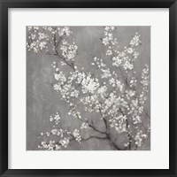 White Cherry Blossoms II on Grey Crop Framed Print