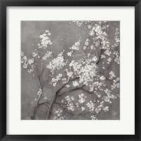 White Cherry Blossoms I on Grey Crop Framed Print
