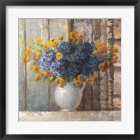 Fall Dahlia Bouquet Crop Blue Fine Art Print