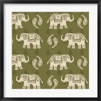 Woodcut Elephant Patterns Fine Art Print
