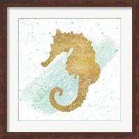 Silver Sea Life Seahorse no Gold Splatter Fine Art Print
