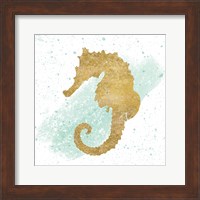 Silver Sea Life Seahorse no Gold Splatter Fine Art Print