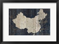 Old World Map Blue China Framed Print