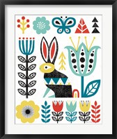 Folk Lodge Rabbit V2 Teal Fine Art Print