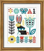 Folk Lodge Rabbit V2 Teal Fine Art Print