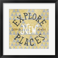 Mod Triangles Explore New Places Gold Framed Print