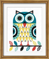 Folk Lodge Owl V2 Teal Fine Art Print