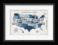 USA Modern Vintage Blue Grey with Words Fine Art Print