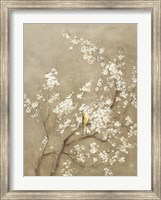 White Cherry Blossom I Neutral Crop Bird Fine Art Print