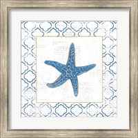 Navy Starfish on Newsprint with Gold Fine Art Print