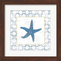 Navy Starfish on Newsprint with Gold Fine Art Print
