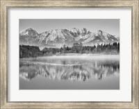Allgaeu Alps and Hopfensee lake, Bavaria, Germany (BW) Fine Art Print