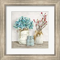 Floral Composition with Mason Jars I Fine Art Print