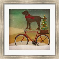 Brown Lab on Bike Christmas Fine Art Print