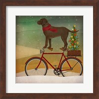 Brown Lab on Bike Christmas Fine Art Print