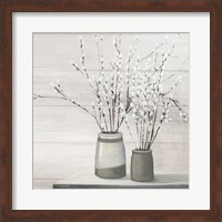 Pussy Willow Still Life Gray Pots Shiplap Fine Art Print