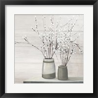Pussy Willow Still Life Gray Pots Shiplap Fine Art Print