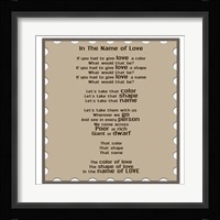 In The Name Of Love Framed Print