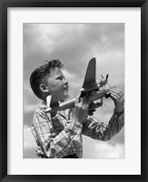 1930s 1940s 1950s  Freckle-Faced Boy Holding Airplane Fine Art Print
