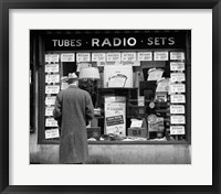 1940s Man Looking At Window Display Of Radios Fine Art Print