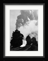 1930s 1940s Head-On View Of Three Steam Engines Fine Art Print