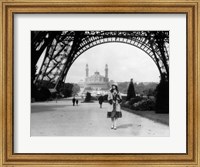 1920s Woman Walking Under The Eiffel Tower Fine Art Print