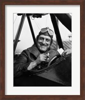 1920s Smiling Man Pilot In Cockpit Of Airplane Fine Art Print
