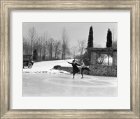 1920s Couple Man Woman Ice Skating Fine Art Print