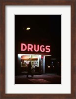 1980s Drug Store At Night Pink Neon Sign Fine Art Print