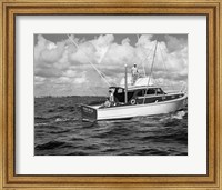 1950s 3 Men Trolling Off Of Fishing Boat Fine Art Print