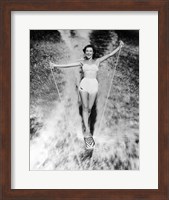 1950s Smiling Woman In White Two Piece Bathing Suit Fine Art Print