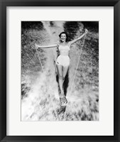 1950s Smiling Woman In White Two Piece Bathing Suit Fine Art Print