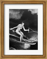 1950s Smiling Woman In A White Two Piece Bathing Suit Fine Art Print