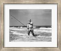1950s Older Man Standing In Surf Fine Art Print