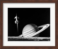 1960s Space Rocket Flying Past Saturn Fine Art Print