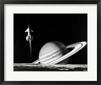 1960s Space Rocket Flying Past Saturn Fine Art Print