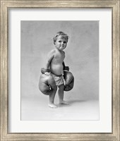 1930s Baby Boy Toddler Wearing  Boxing Gloves Fine Art Print