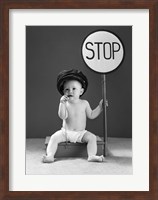 1940s Baby Boy Holding Stop Sign Fine Art Print