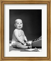 1950s 1960s Baby In Diaper Sticking Out Tongue Fine Art Print
