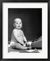 1950s 1960s Baby In Diaper Sticking Out Tongue Fine Art Print