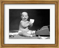 1960s Eager Baby Accountant Working At Adding Machine Fine Art Print
