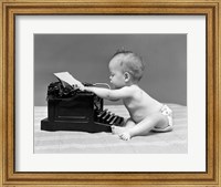 1940s Baby In Diaper Typing Fine Art Print