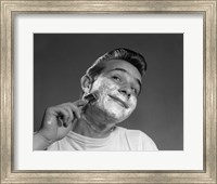 1950s Young Man Shaving With Safety Razor Fine Art Print