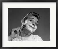 1950s Young Man Shaving With Safety Razor Fine Art Print
