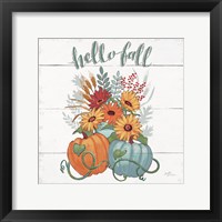 Fall Fun II - Gray and Blue Pumpkin Framed Print