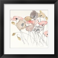 Black Line Poppies I Watercolor Neutral Framed Print