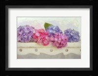 Blue and Pink Hydrangea flowers on a Bench Fine Art Print