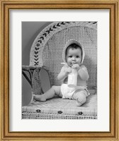 1940s Baby Sitting In Wicker Chair Fine Art Print